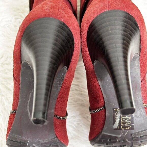 Pilar Avril Red Leather Zipper Boots High Heels Fold Over Size 40 EU 8.5-9 US - Picture 8 of 10